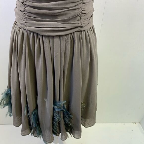 Twelve by Twelve Gray Sleeveless Fit Flare Dress Feathers on Skirt Size M - Picture 7 of 11
